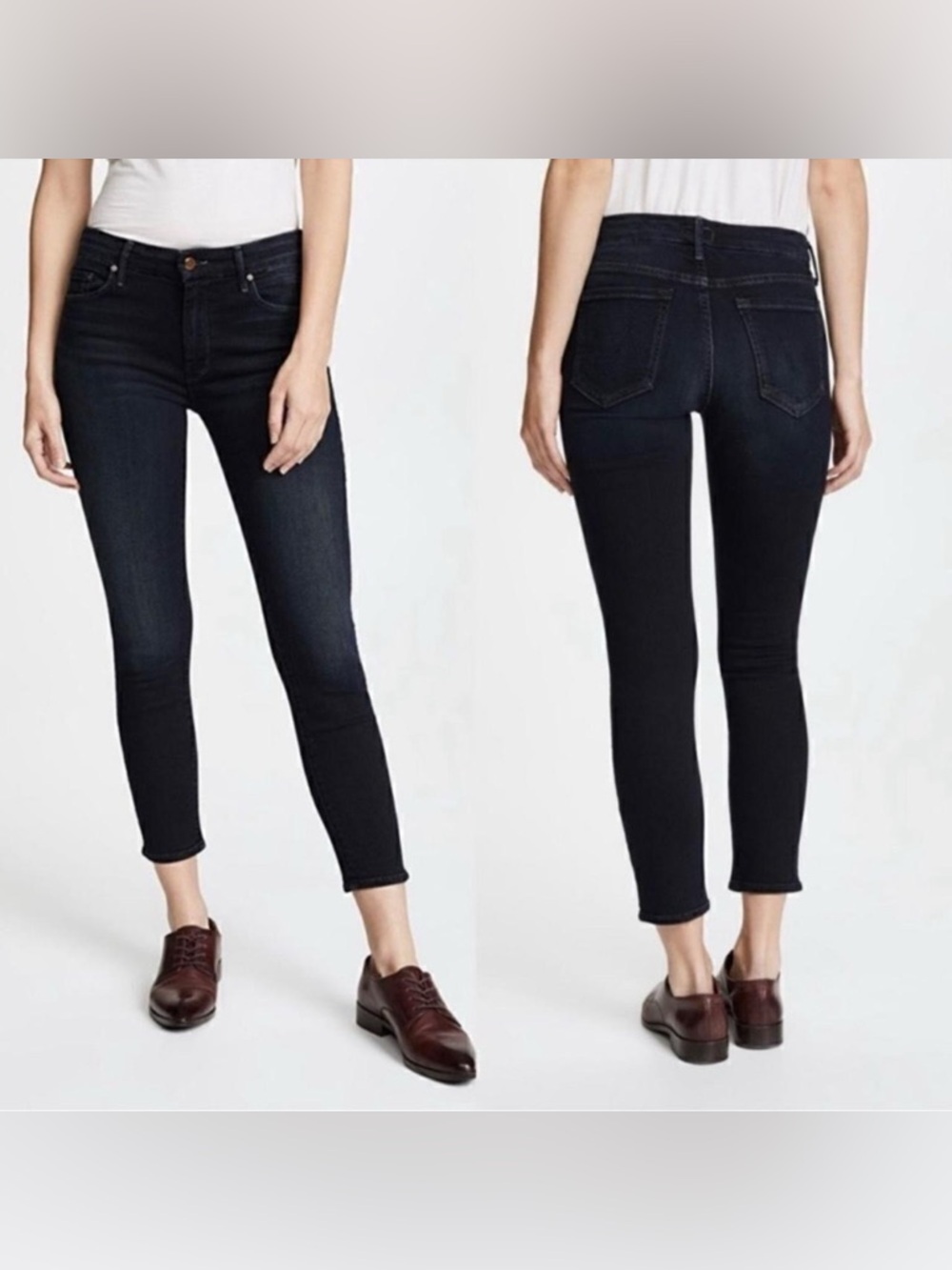 Mother the looker dark wash ankle jeans in the color coffee, tea or me?